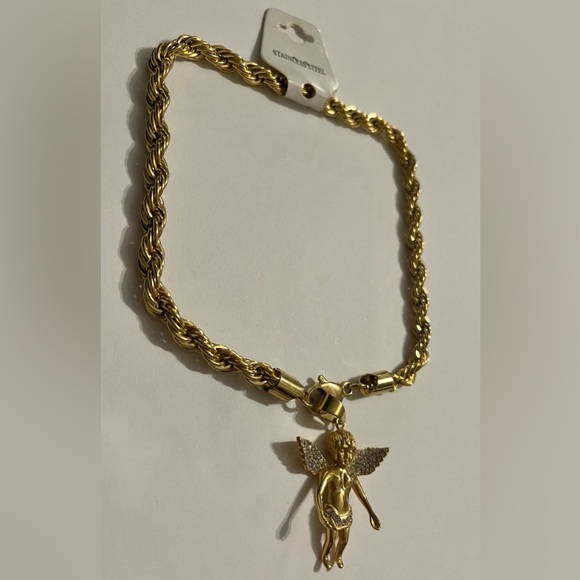 FASHION JEWELRY FASHION BLING NECKLACE STERLING STEEL HIP HOP BABY ANGEL PENDANT - Picture 3 of 9